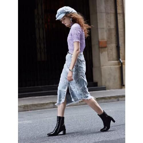 IRINACH342 Spring Summer 2021 Original Design New Arrivals Asymmetrical High Waist Jacquard Denim Skirt Women