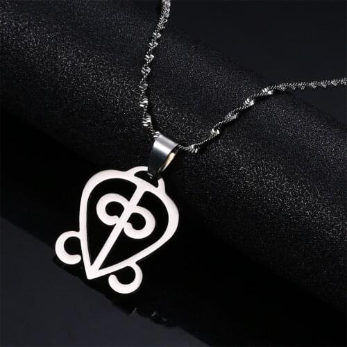 Stainless Steel African Adinkra Symbol Pendant Necklace ODO NNYEW FIE KWAN Power of Love Charm Jewelry