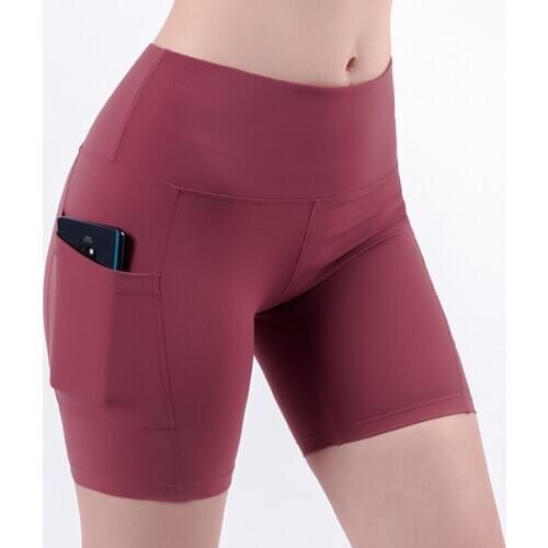 Fitness Shorts Womens Training Bicycle Compression Shorts Pockets For The Mobile Elastic Clothes Women Shorts Sport Workout Lady