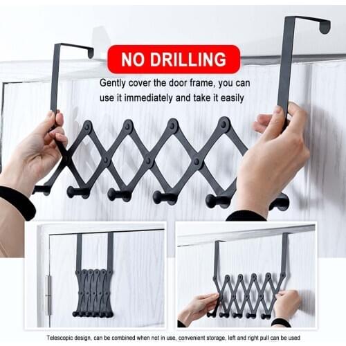 Over The Door 4/5/6 Hook Rack Metal Hanger Storage Holder Hanging Coat Hat Towel Bag Punch Free Kitchen Bathroom Home Organizer