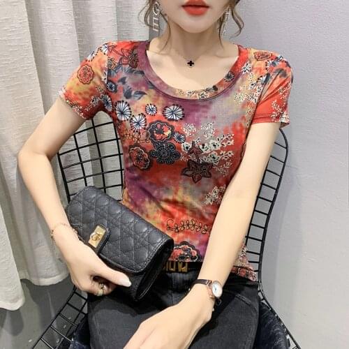 2021Fashion Retro Print T Shirt Women Short Sleeve O Neck Summer Slim Tshirt Shirt Tops