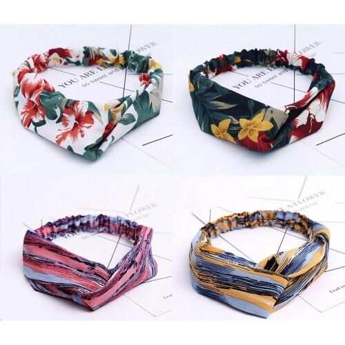 Women Print Flower Hair Bands Fashion Cross Headbands Chiffon Turban Bandage Hair Accessories FD050