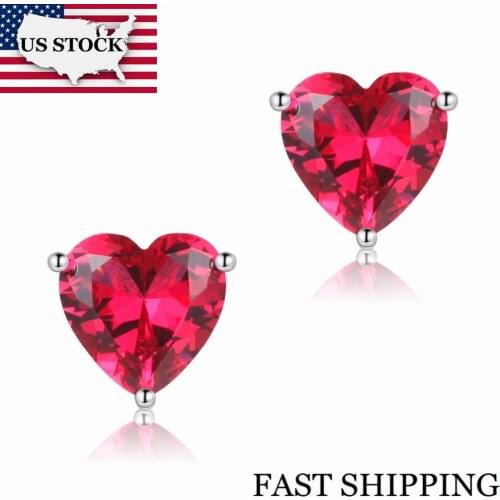 US STOCK Uloveido Heart Stud Earings Rhinestone Wedding Earrings for Women Jewellery Girl Gift Aretes Red Stone Orecchini Y194