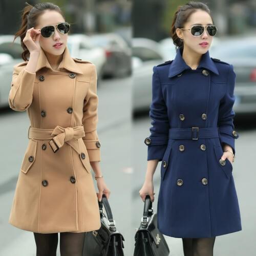 Trench For Women 2020 Winter Casaco Blue Khaki Have Belt Double-Breasted Warm Cardigan Feminino Coat WD0156