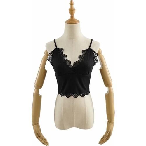 Women crop tops lace cami deep v top