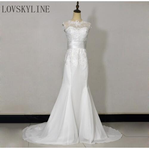 LOVSKYLINE New Sexy Wedding Dress Vestido De Novia O-neck Sleeveless Lace Mermaid Wedding Gowns Robe De Mariage Zip Buttons