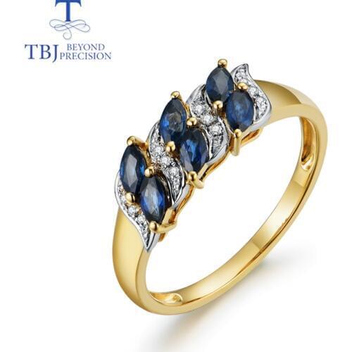 14K yellow gold rings 100% natural sapphire with diamond simple fashion joker small ring fine jewelry for woman anniversary gift