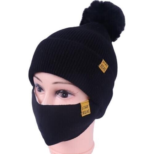 A Set Winter Warm Hat Adult Man Outdoor Ride Cycling Protective Knitting Face Mask Two-Piece Women Fashion Casual New 2020 Pink