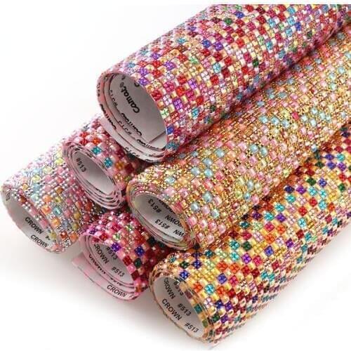 1Pc 24x40cm Square Resin Shiny Colorful Rhinestone Trim Self Adhesive Strass Mesh Applique For DIY Dress Jewelry Card Decor