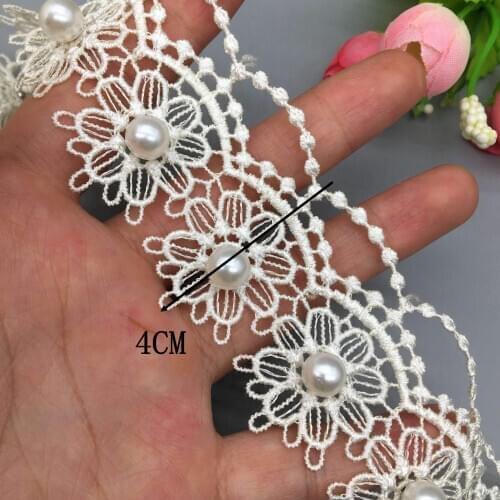 1 yd Apricot Pearl Beaded Rose Sun Flower Embroidered Lace Trim Ribbon Applique DIY Manual Sewing Supplies Craft Decoration 4cm