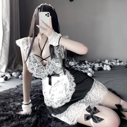 2021 Uniform Temptation Sexy Anime Maid Cosplay For Women Fancy French Outfit Design Coffee Attendant Dress With Lace Apron