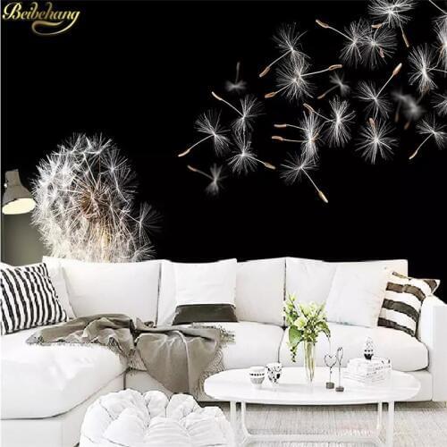 Beibehang Custom 3d wallpaper Nordic modern minimalist black and white dandelion hand-painted TV background wall papel de parede