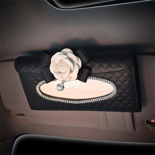 Car Tissue Box Organizer Storage Middle Box Woman Girl PU Leather Flower Auto Sun Visor Tissue Bag Holder Interior Accessories