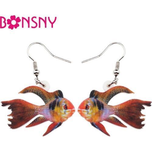Bonsny Acrylic Colorful Phoenix Fish Earrings Dangle Drop Big Long Ocean Sea Animal Cheap Jewelry For Girls Women Ladies Teens