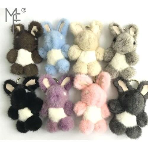 Magicfur - Real Mink Fur Rabbit Big Ears Bunny Toy Keychain Bag Charm Pompom Ball Key Ring Accessories Pendant