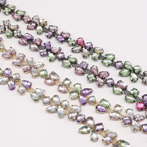 10Yards Rhinestone Trim Elegant Crystal Chain Big Stones DIY Crafts Handmade Gun Black Golden Trimming Free Shipping