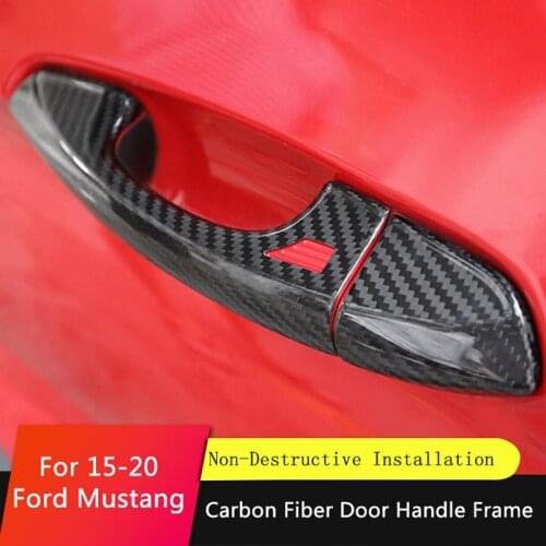 QHCP 2PCS For Ford Mustang 2015-2020 Real Carbon Fiber Car Door Handle Cover Stickers Auto Styling Exterior Accessories