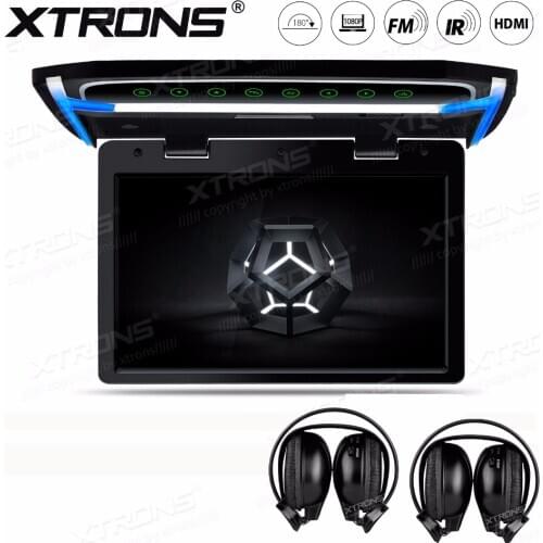 XTRONS 10.2" Monitor 1080P Video HD Resolution Digital TFT Screen Wide Screen Ultra-thin Car Roof Mounted + 2 IR Headphones