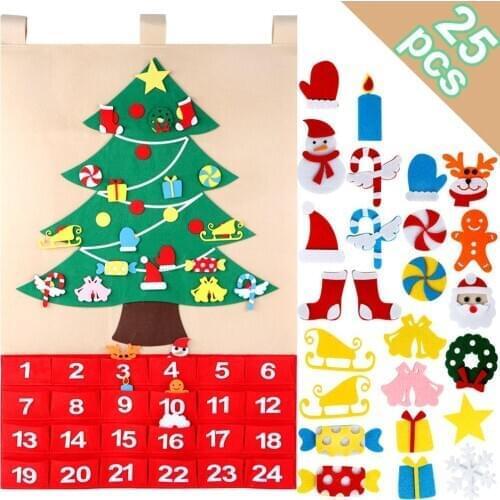 OurWarm Date 1-24 DIY Felt Christmas Advent Calendar Christmas Tree Countdown Calendar with Pockets New Year Hanging Ornaments