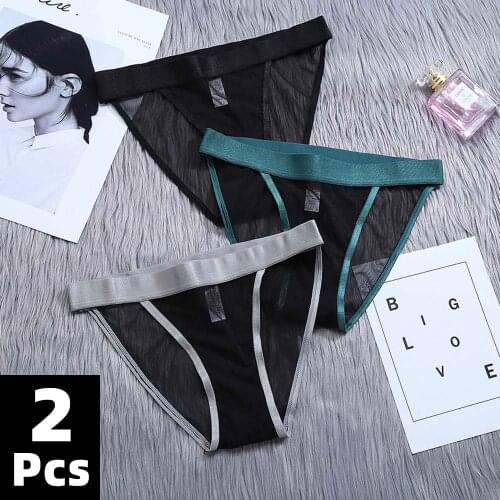 Womens Sexy Underwear Lace Mesh Thong Low Waist Seamless Ice Silk Hot Transparent Ultrathin Breathable Thongs Women Sexy 2Pcs