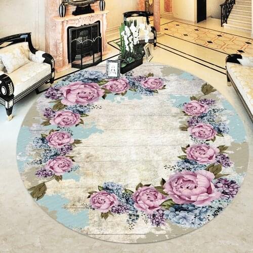 Round Carpet Faux Leather Anti-Slip Soles Washable Dust Dirt resistant Flowering Model Tumbled Pattern Carpet Rug Runner