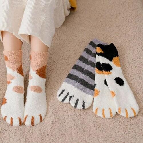 Fashion womens Cats Paw stripe 3d Socks Cute Funny Thick Girls Cartoon Animal Fingers Sock Hosiery Toe Zebra/Tiger/Cat Foot Sox