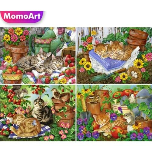 MomoArt Diamond Mosaic Animal Cat Diamond Painting Flower Full Drill Square Embroidery Bird DIY Needlework Beaded Home Decor