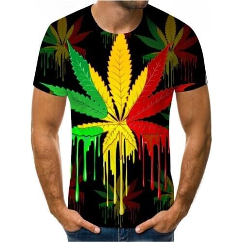 2019 best selling mens new summer round neck short sleeve T-shirt green plant leaves 3D printed top high quality