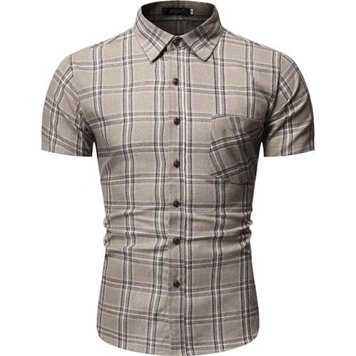 2021 Summer New Arrival Eu Size Mens Plaid Shirt Casual Slim Fit Large Size Short Sleeve Shirt