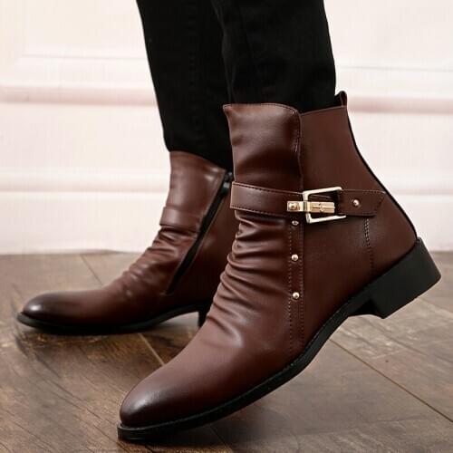 Autumn and Winter Mens Motorcycle Martin Boots Fine Zero Male Anti-skip Ankle Boots Men Brogue Western Boots GY-70