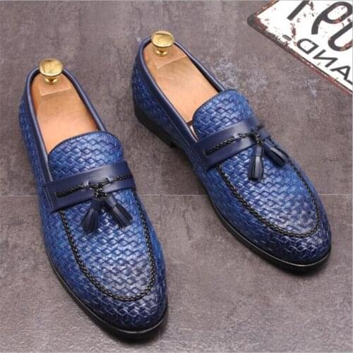 Movechain Men Woven Grain Leather Casual Shoes Mens Fashion Tassels Wedding Party Loafers Mens Driving Moccasins Flats