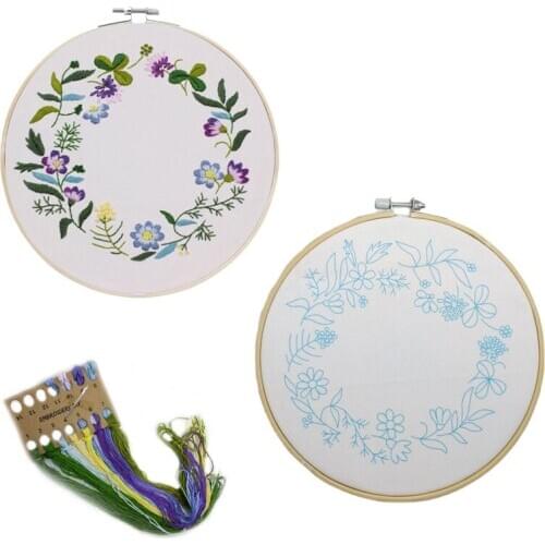 DIY Flower Pattern Printed Embroidery Kit for Beginner Material Package Cross Stitch Needlework Handmade Sewing Art Craft Decor