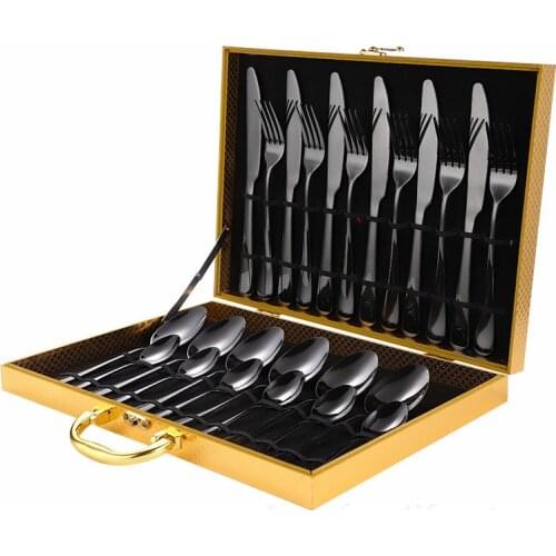 Black Cutlery Set 24 Piece Dinnerware Set Stainless Steel Kitchen Tableware Dishwasher Safe Fork Spoon Knife Portable Dinner Set