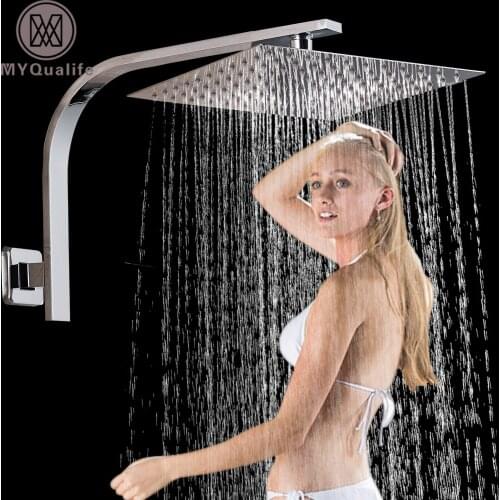Wall Mount Shower Arm with Shower Head Chrome Brass Showerhead Bracket Shower Pipe Rainfall Stainless Steel Shower Head