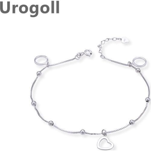 Noble Women Anklet 925 Sterling Silver Fresh Love Heart Beaded Fresh Anklet Jewelry Foot Accessories For Lady Girl Decoration