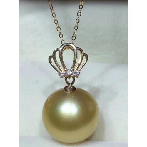 Wholesale price ^^^New 10-11mm Natural SouthSea gold pearl Pendants o chain