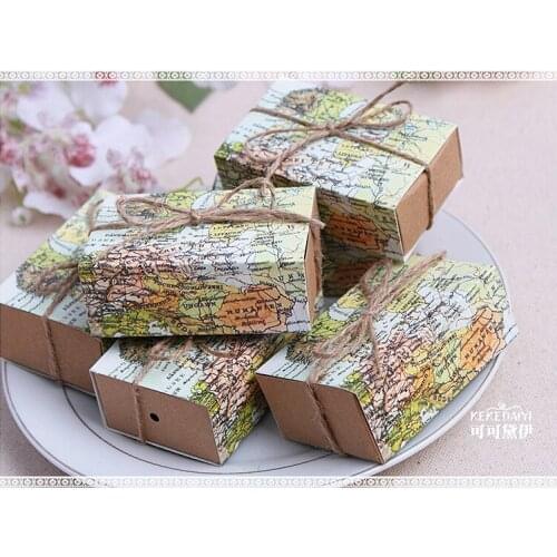 Wholesale 200pcs/lot Wedding Sweet Box-- "Around the World" Map Favor Box for traveling theme party baby show candy gift box