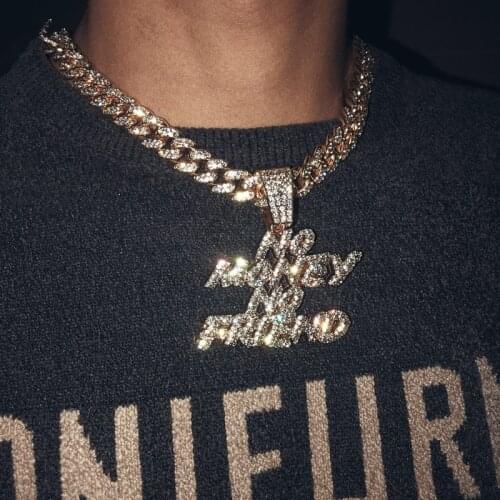 Iced Out Letters Pendant Necklace MenS NO MONEY NO FRIEDN AAA Zircon Charms Necklace Hip Hop Miami Cuban Chain Choker