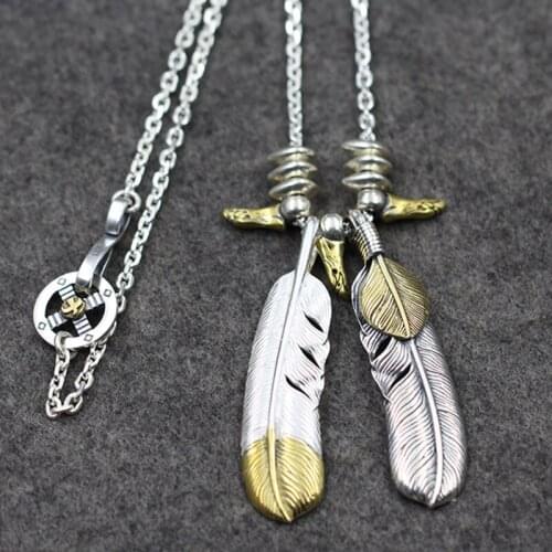 S925 Sterling Silver Pendant Feather Male And Female Models Cross Wheel Flying Bird Chain Takahashi Goro Tai Kok A Set Necklace