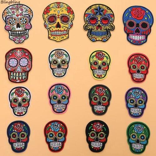DIY Punk Rock Skull Embroidery Patches Various Style Flower Rose Skull patch Iron On Patch For Clothing Stickers Sew On