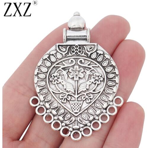 ZXZ 2pcs Tibetan Silver Large Boho Style Multi Strand Connector Charms Pendants for Necklace Jewelry Making Findings 64x41mm