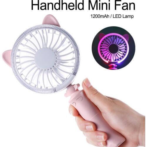 Portable Handheld Summer Cooling Fan Electric USB Power Mini Fan Cooler with LED Light for Home Office Student Fan Gift