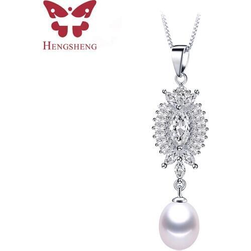 Clearance Sale!New Arrival Natural Freshwater Pearl Pendants Necklace Luxury Zircon 925 Sterling Silver Wedding Jewelry Necklace