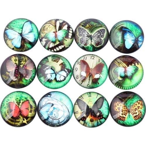 Reidgaller mix vintage butterfly photo round dome glass cabochon 10mm 12mm 20mm 25mm 30mm diy handmade jewelry findings