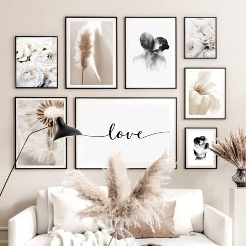 Reed Dandelion Peony Flower Ink Abstract Wall Art Canvas Painting Posters And Prints Living Room Decoration Nordic Style Decor