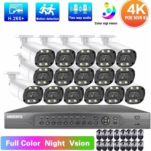 H.265 16CH POE NVR Kit 4K CCTV Security System Two Way Audio Color Night Vision IP Bullet Camera Video Surveillance System Kit