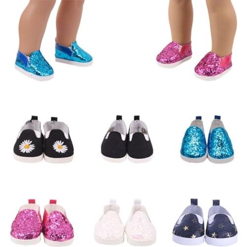 Doll Shoes Casual Printed Flats&Sequined Flat Suitable For Autumn For 18 Inch&New Born Baby Generation Birthday Girls Toy Gift