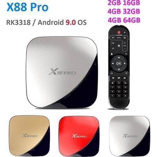 10pcs X88 pro Android 9.0 TV Box 4G 64G Rockchip RK3318 4 Core 2.4G&5G Wifi 4K HDR Set Top Box USB 3.0 Support 3D Movie Ott Box