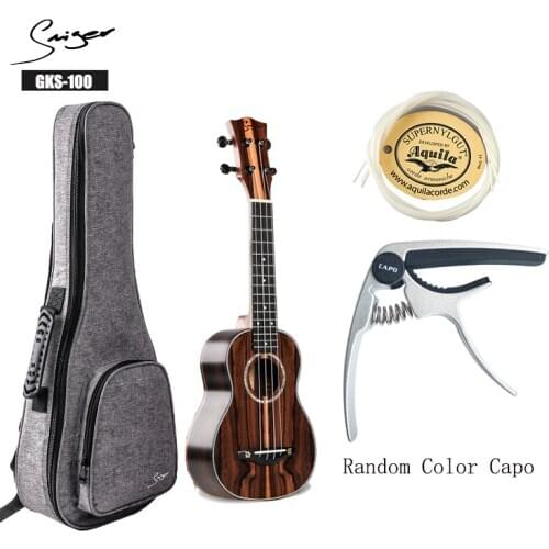 Simger 1 Set Ziricote Ukulele 21 Inch Soprano Matt ABS Binding Ukulele Hawaii Die-cast With Ukulele Capo Sreing Bag Spare Parts
