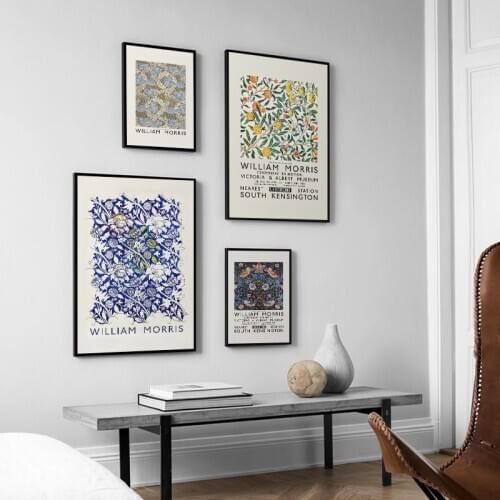 Vintage Fruit Flower Leaves Painting William Morris Museum Exhibition Poster Botanical Wall Art Canvas Picture Print Boho Decor